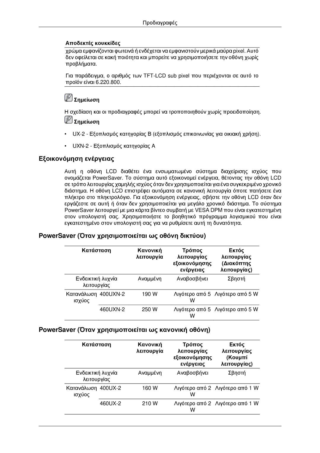 Samsung LH46MSTLBB/EN, LH46MRPLBF/EN manual Εξοικονόμηση ενέργειας, PowerSaver Όταν χρησιμοποιείται ως οθόνη δικτύου 