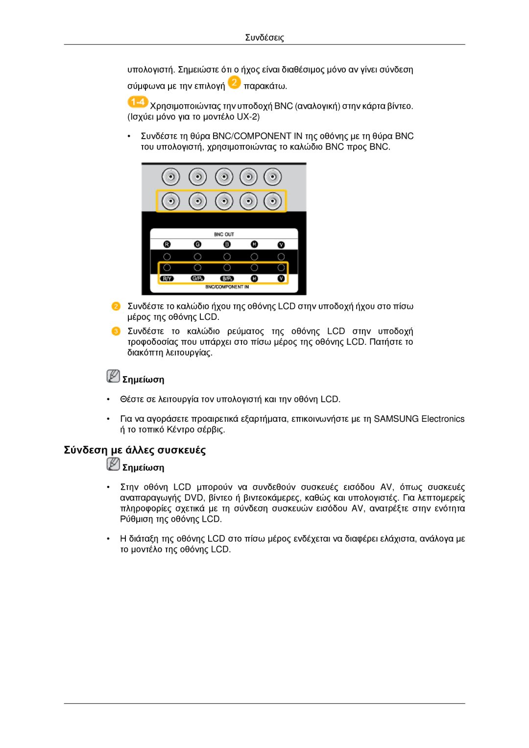 Samsung LH46MRTLBC/EN, LH46MRPLBF/EN, LH40MRTLBC/EN, LH40MRPLBF/EN, LH46MSTLBB/EN manual Σύνδεση με άλλες συσκευές 