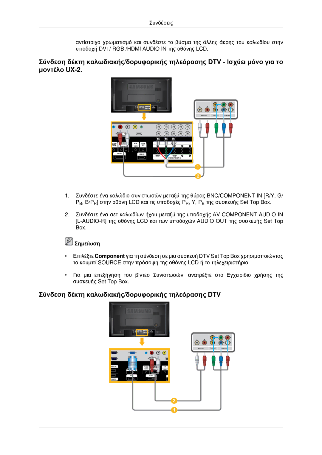 Samsung LH46MSTLBB/EN, LH46MRPLBF/EN, LH40MRTLBC/EN, LH40MRPLBF/EN manual Σύνδεση δέκτη καλωδιακής/δορυφορικής τηλεόρασης DTV 