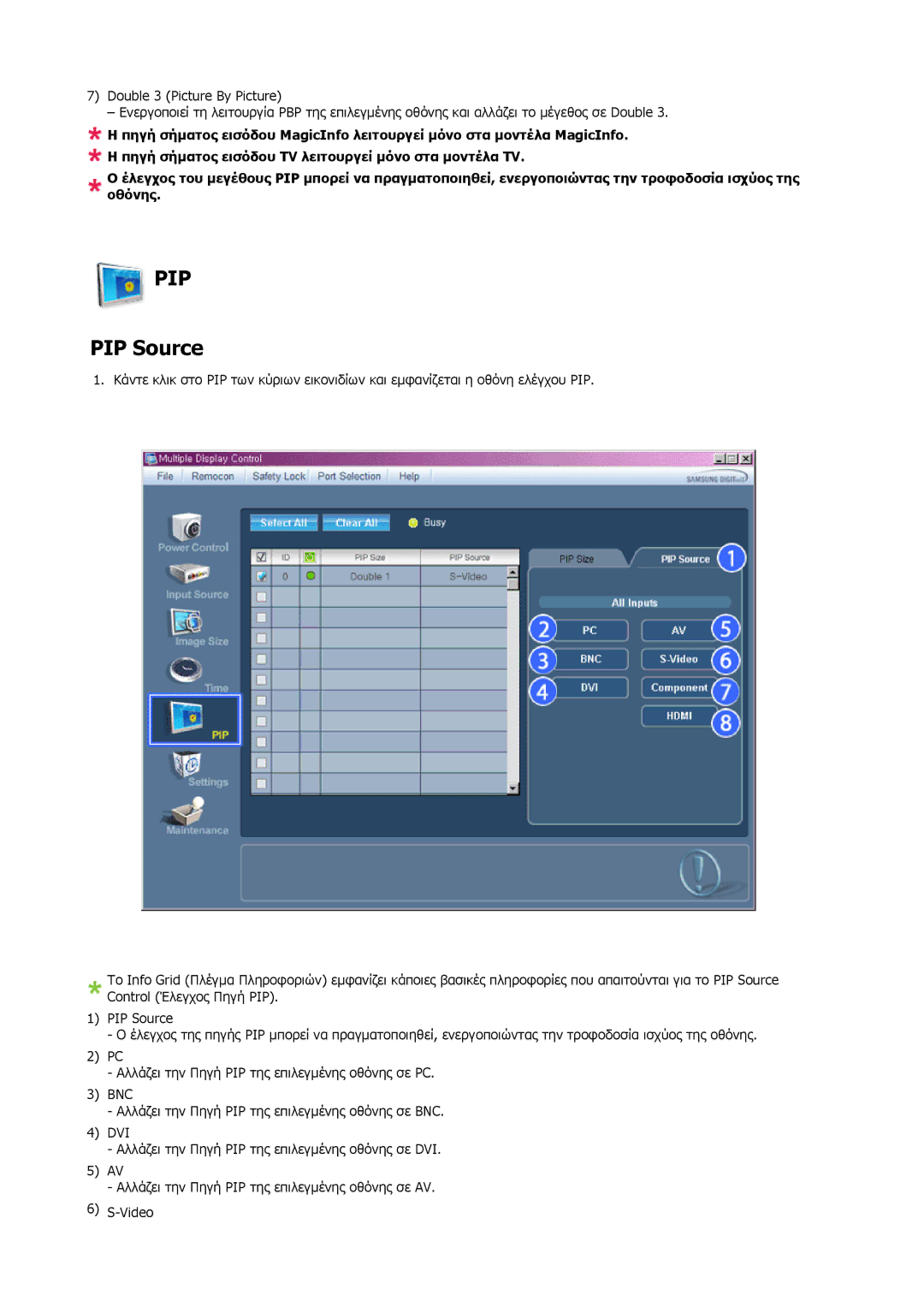 Samsung LH46MSTLBB/EN, LH46MRPLBF/EN, LH40MRTLBC/EN, LH40MRPLBF/EN, LH46MRTLBC/EN manual PIP Source 