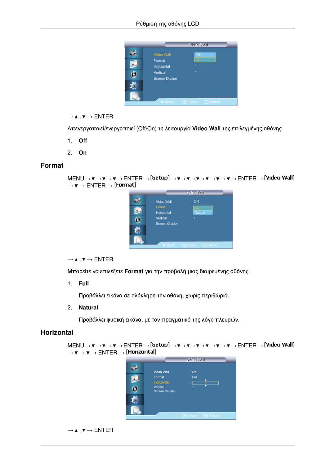 Samsung LH46MRTLBC/EN, LH46MRPLBF/EN, LH40MRTLBC/EN, LH40MRPLBF/EN, LH46MSTLBB/EN manual Format, Horizontal, Full, Natural 