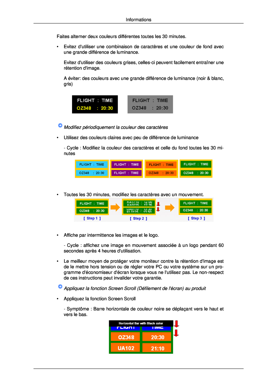 Samsung LH46MRTLBC/EN, LH46MRPLBF/EN, LH40MRTLBC/EN, LH40MRPLBF/EN manual Modifiez périodiquement la couleur des caractères 