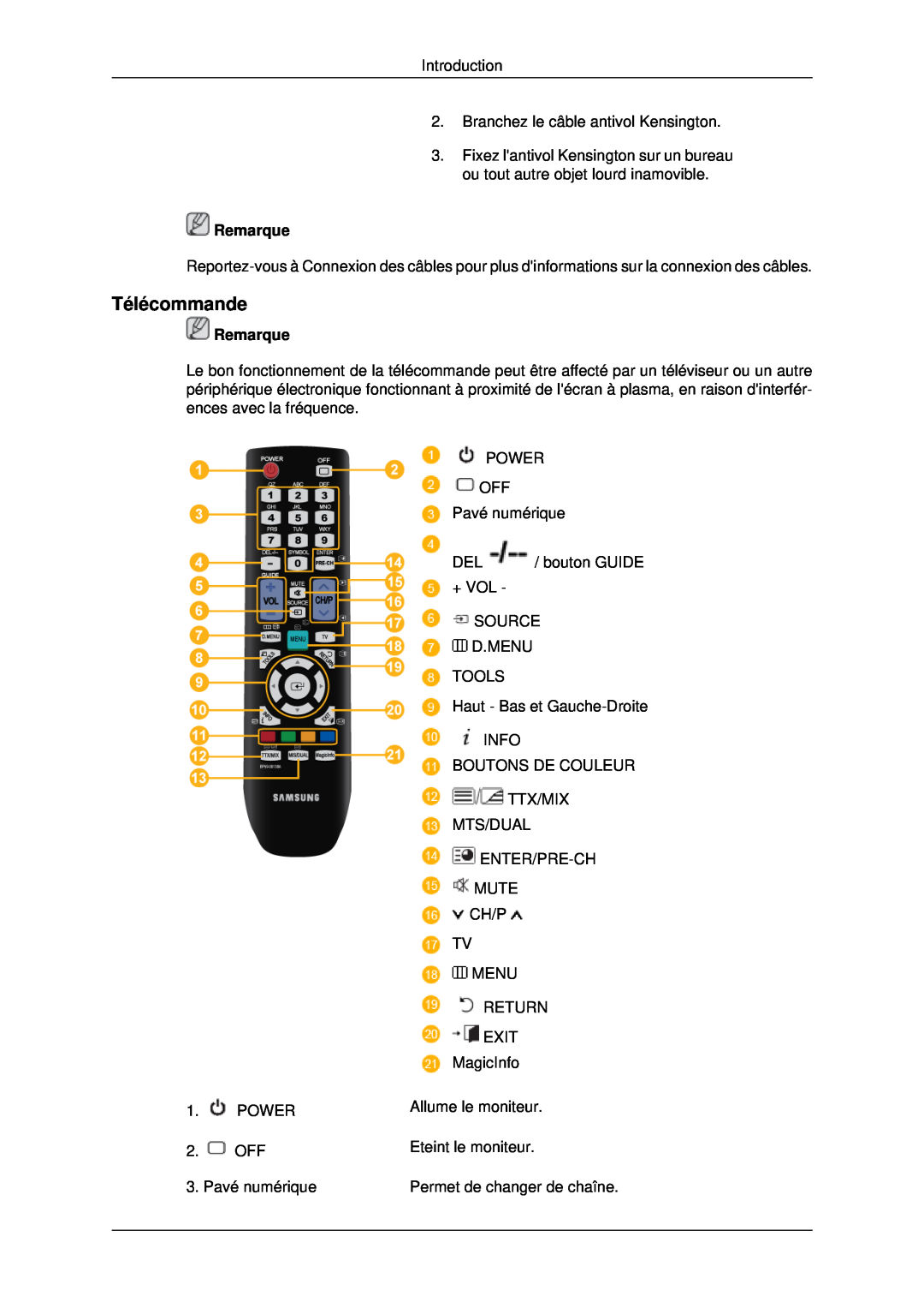 Samsung LH46MRTLBC/EN, LH46MRPLBF/EN, LH40MRTLBC/EN, LH40MRPLBF/EN, LH46MSTLBB/EN manual Télécommande, Remarque 