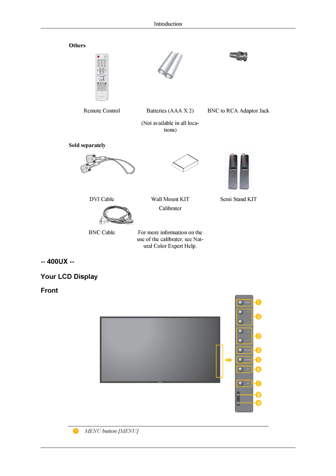 Samsung LH46MSPLBM/EN, LH40MSPLBB/EN, LH40MSPLBM/EN, LH46MSPLBB/EN 400UX Your LCD Display Front, Others, Sold separately 