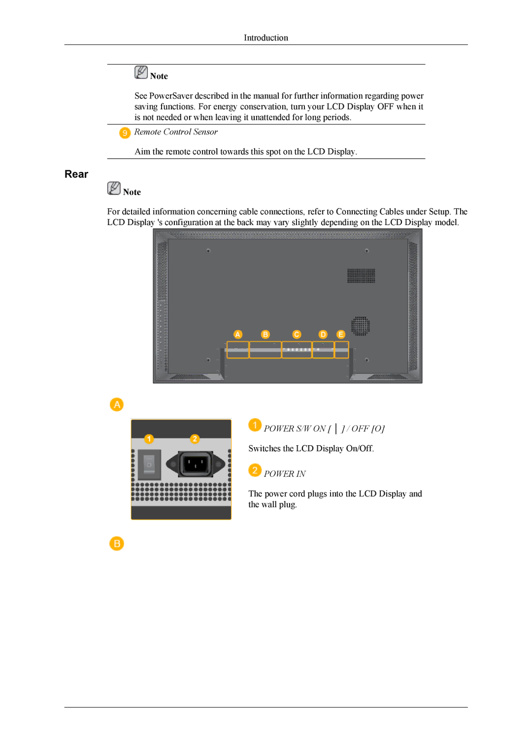 Samsung LH40MSPLBM/EN, LH46MSPLBM/EN, LH40MSPLBB/EN, LH46MSPLBB/EN, LH40MSPLBB/XY manual Rear 