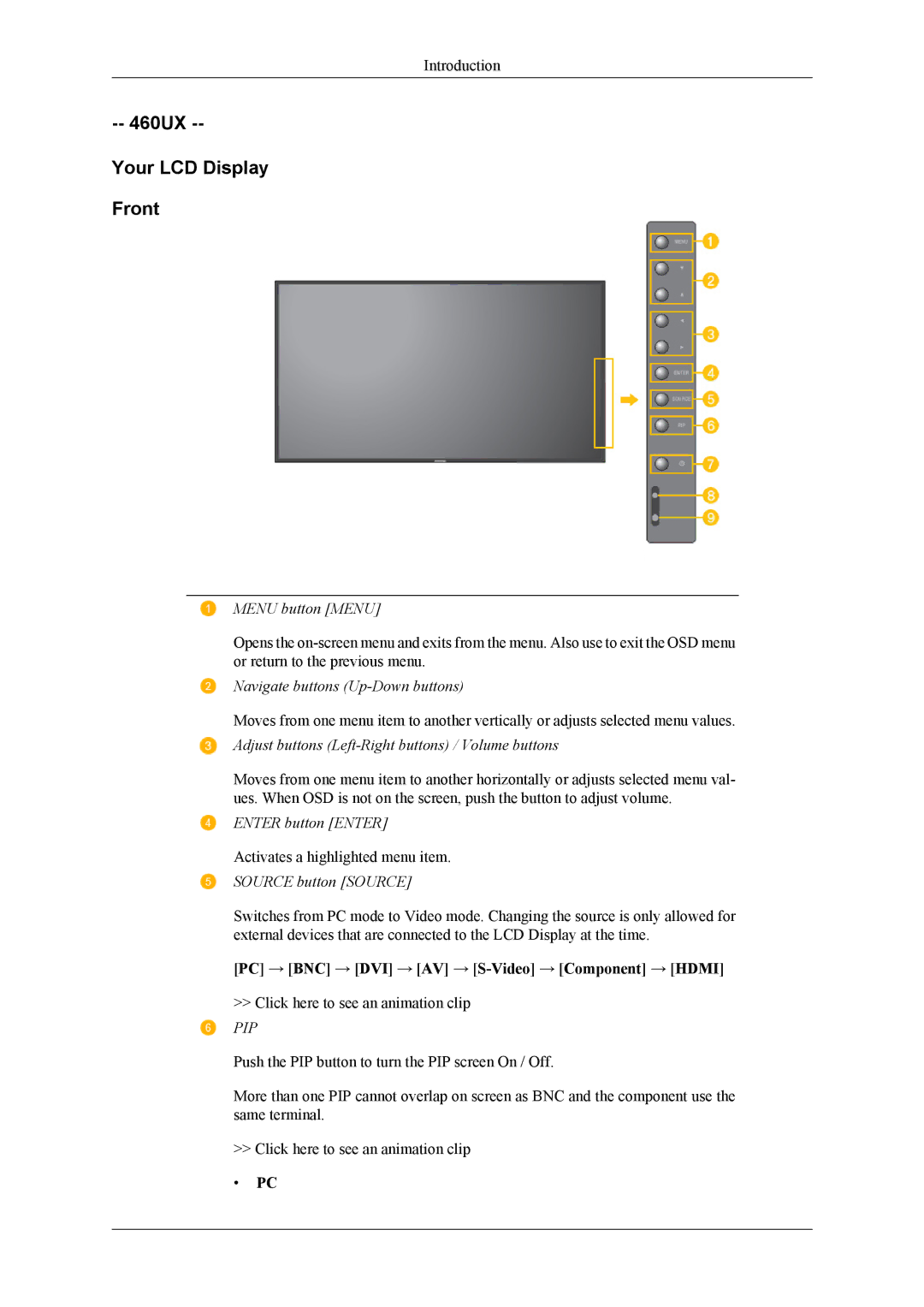 Samsung LH40MSPLBB/EN, LH46MSPLBM/EN, LH40MSPLBM/EN, LH46MSPLBB/EN, LH40MSPLBB/XY manual 460UX Your LCD Display Front 