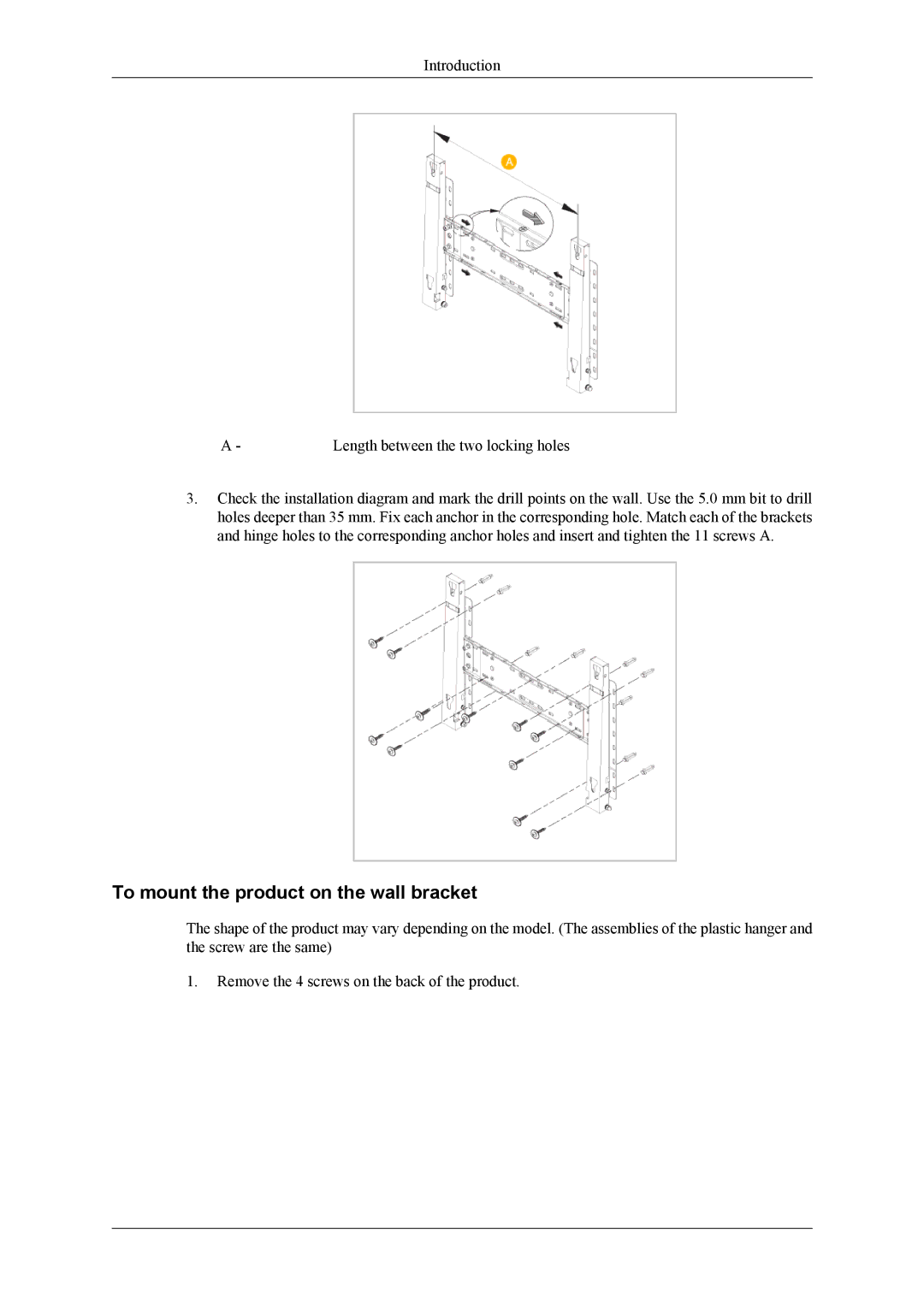 Samsung LH40MSPLBM/EN, LH46MSPLBM/EN, LH40MSPLBB/EN, LH46MSPLBB/EN, LH40MSPLBB/XY To mount the product on the wall bracket 