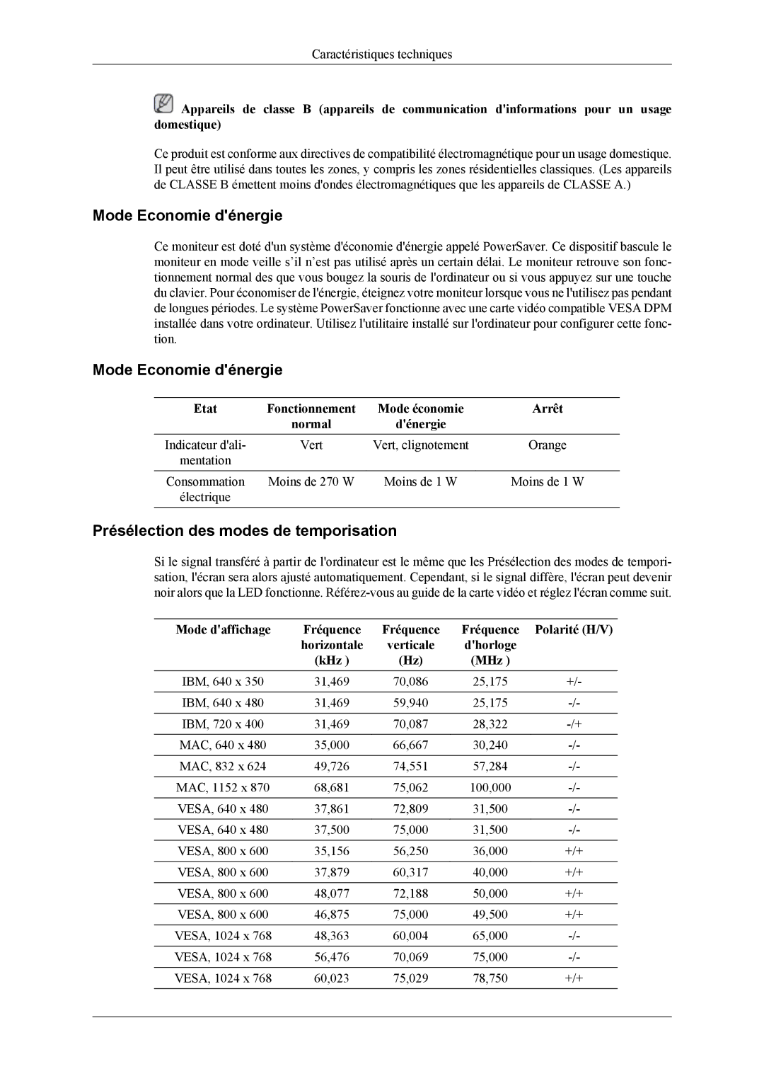 Samsung LH46MSPLBB/EN, LH46MSPLBM/EN, LH40MSPLBB/EN, LH40MSPLBM/EN manual Mode Economie dénergie 