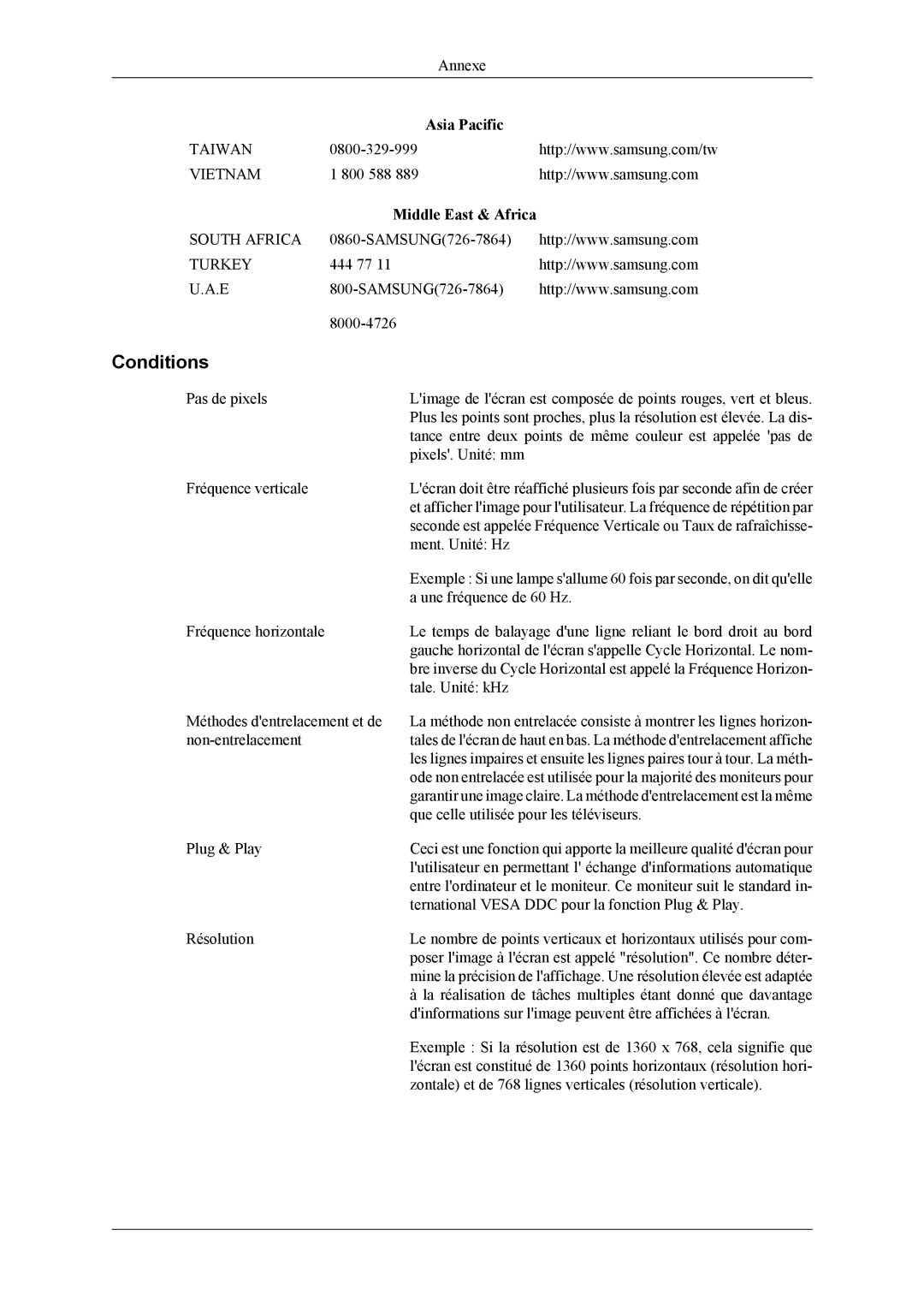 Samsung LH46MSPLBM/EN, LH40MSPLBB/EN, LH40MSPLBM/EN, LH46MSPLBB/EN manual Conditions, Middle East & Africa 