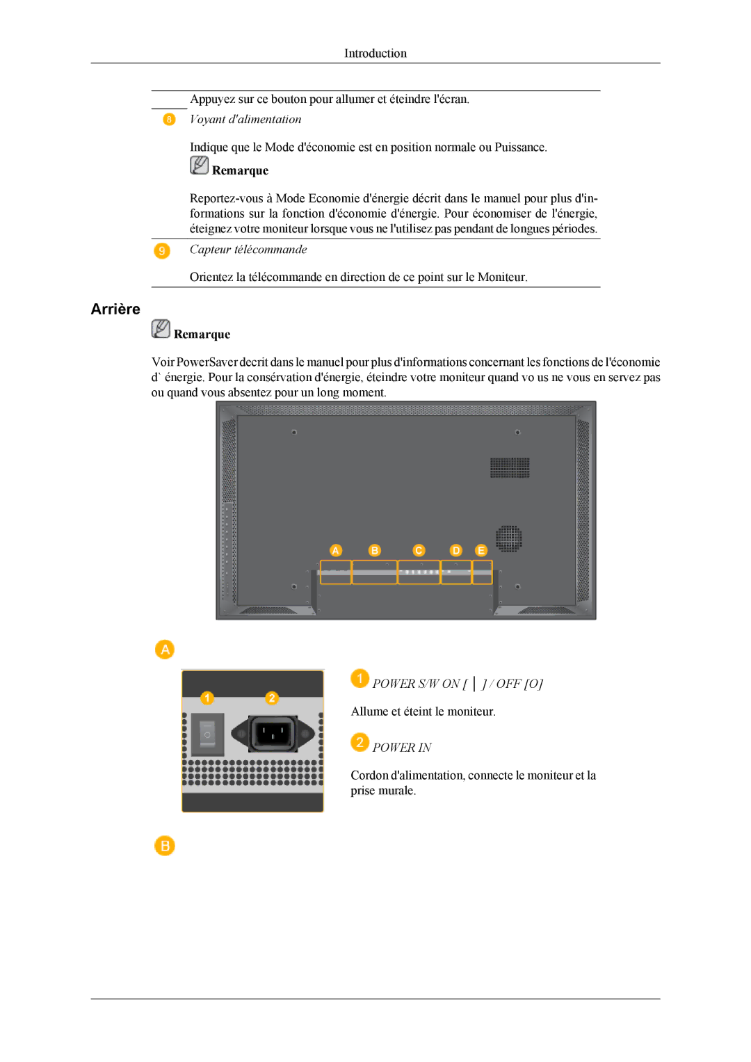 Samsung LH40MSPLBB/EN, LH46MSPLBM/EN, LH40MSPLBM/EN, LH46MSPLBB/EN manual Arrière, Remarque 