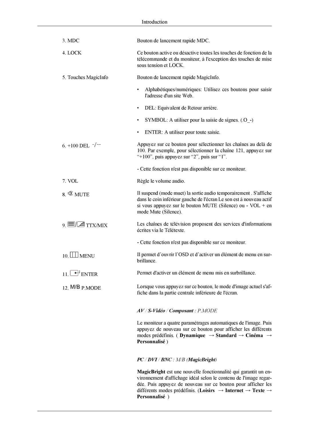 Samsung LH40MSPLBB/EN, LH46MSPLBM/EN, LH40MSPLBM/EN, LH46MSPLBB/EN manual AV / S-Vidéo /Composant P.MODE 