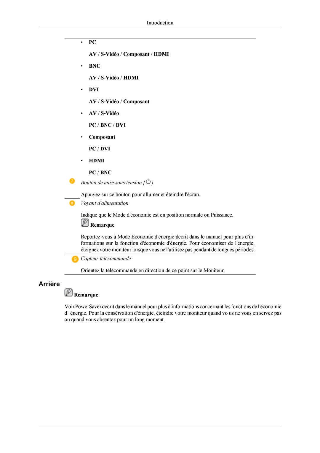 Samsung LH40MSTLBM/EN, LH46MSPLBM/EN, LH46MSTLBM/EN, LH40MSPLBB/EN, LH40MSPLBM/EN, LH46MSPLBB/EN manual Arrière 