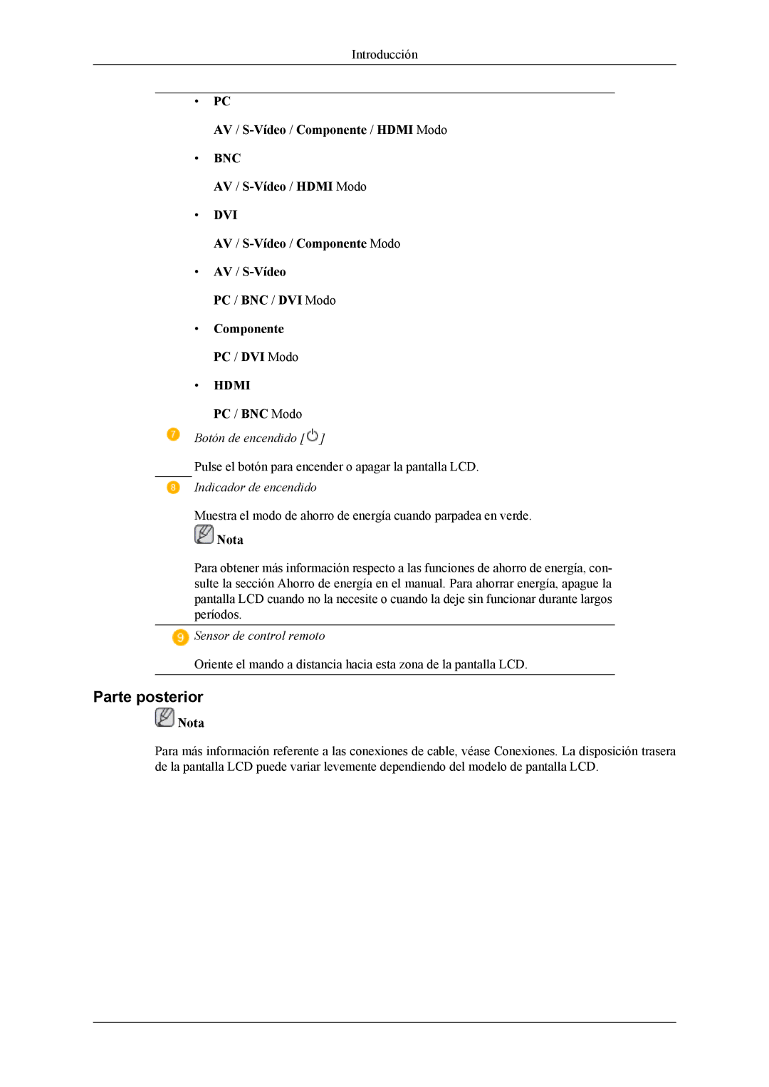 Samsung LH40MSTLBM/EN, LH46MSPLBM/EN, LH46MSTLBM/EN, LH40MSPLBB/EN, LH40MSPLBM/EN, LH46MSPLBB/EN manual Parte posterior 