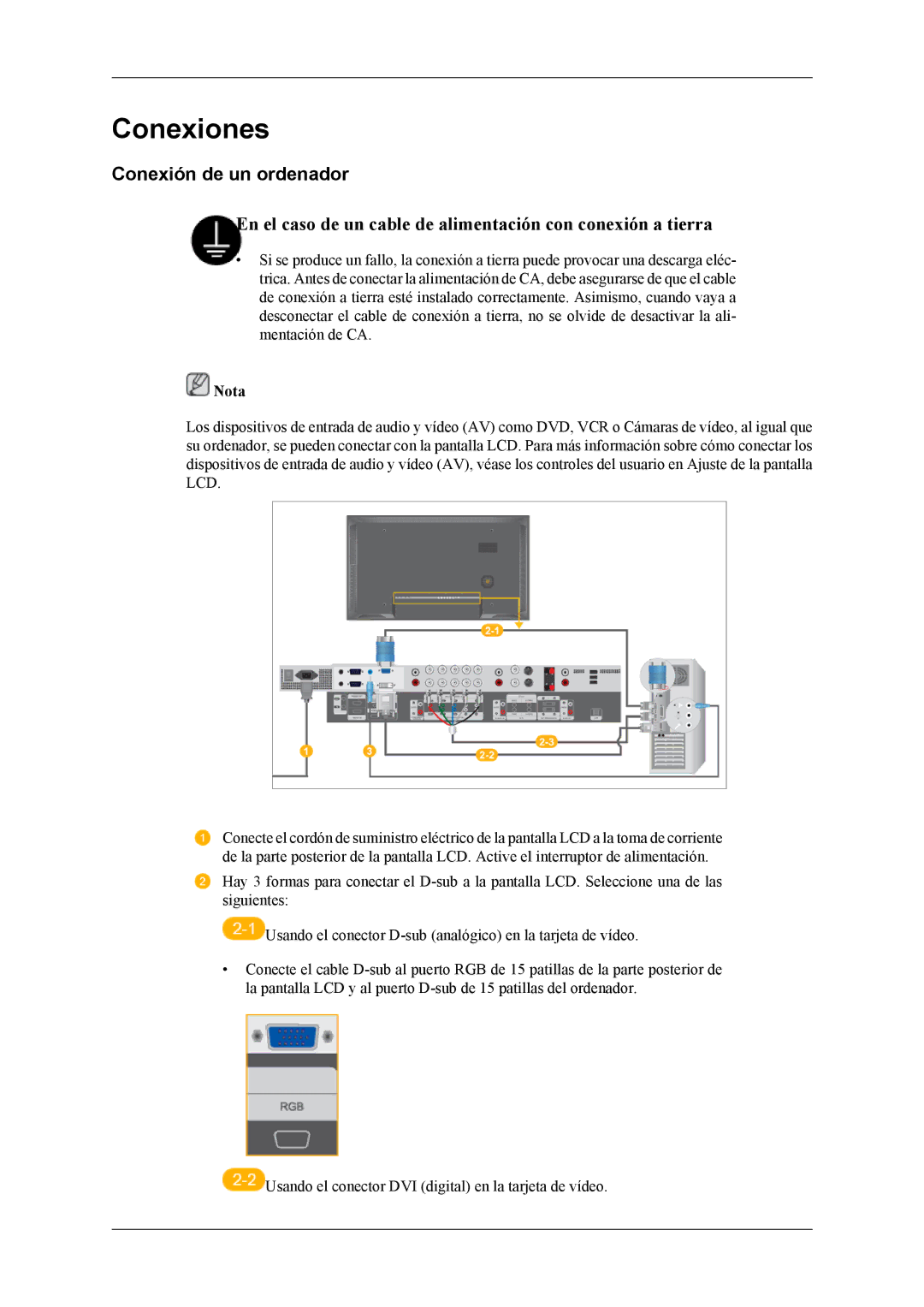 Samsung LH40MSPLBB/EN, LH46MSPLBM/EN, LH46MSTLBM/EN, LH40MSTLBM/EN, LH40MSPLBM/EN manual Conexiones, Conexión de un ordenador 