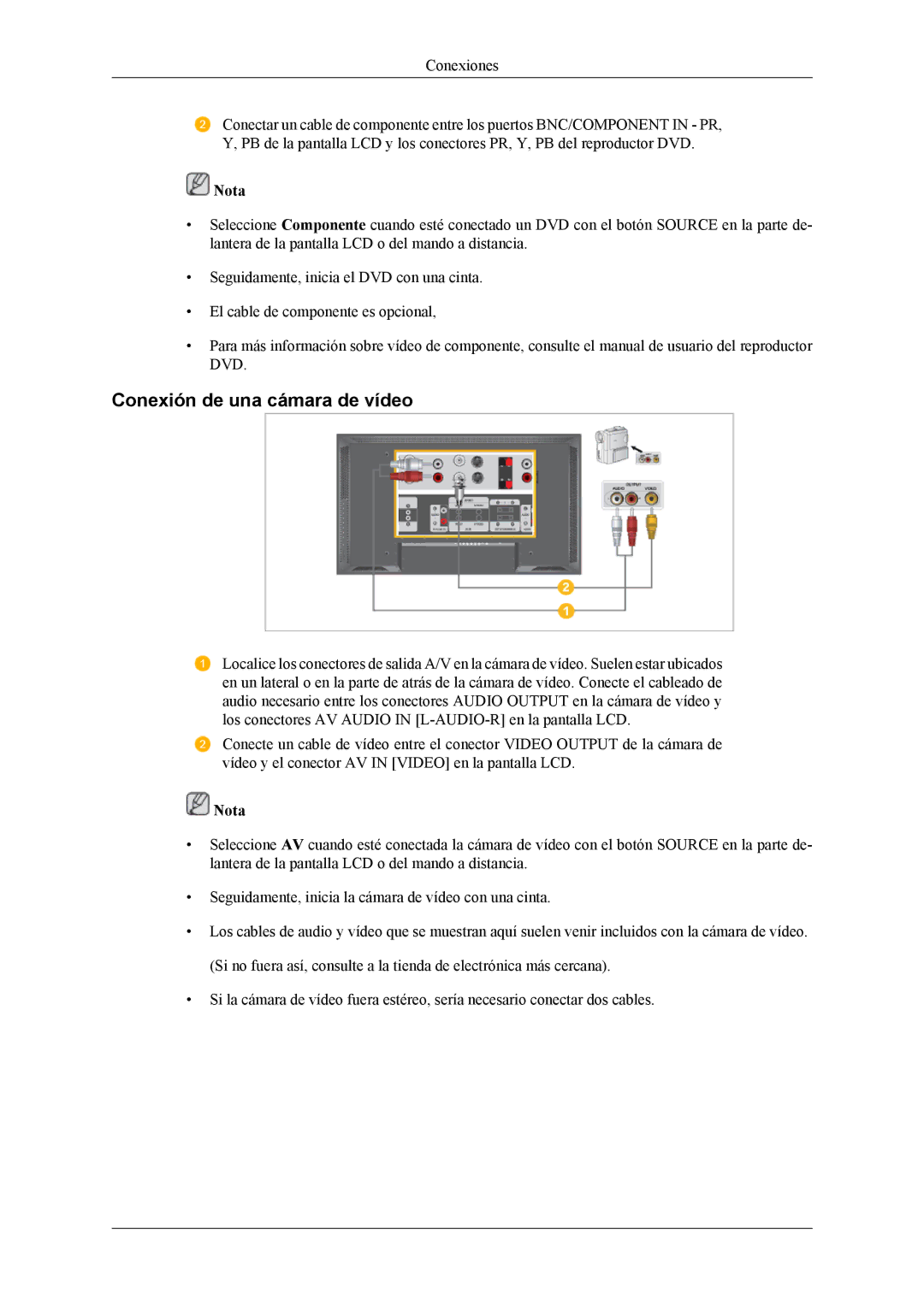 Samsung LH46MSPLBM/EN, LH46MSTLBM/EN, LH40MSTLBM/EN, LH40MSPLBB/EN, LH40MSPLBM/EN manual Conexión de una cámara de vídeo 