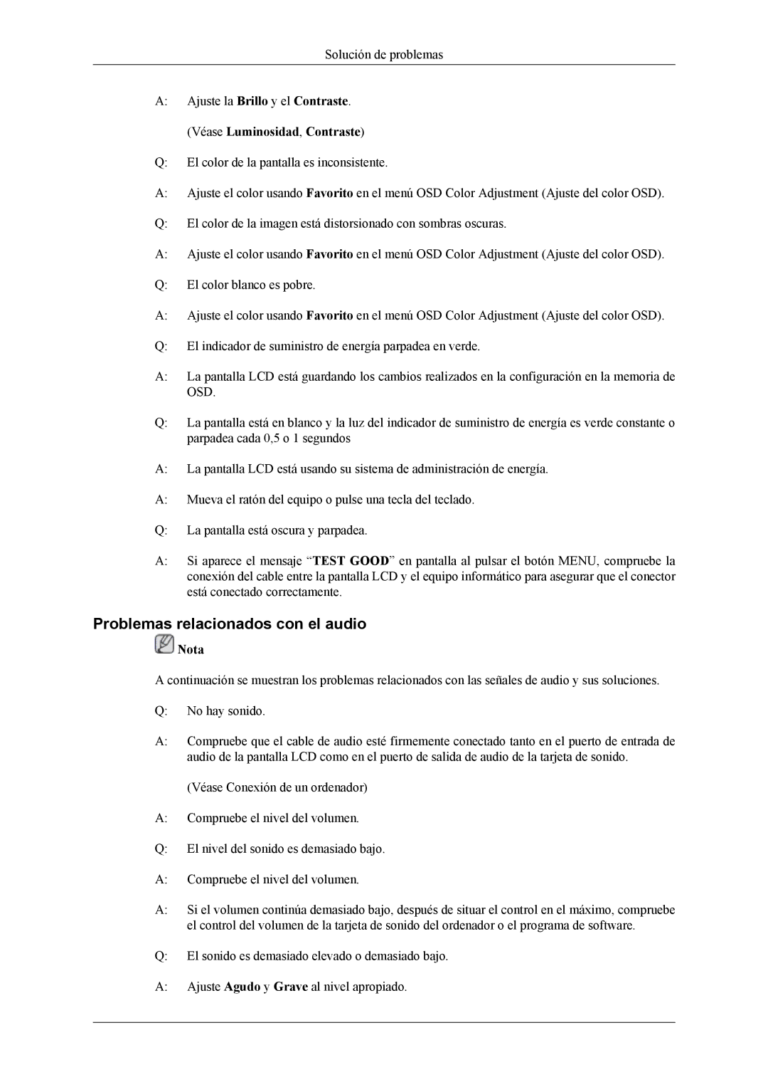 Samsung LH46MSTLBM/EN, LH46MSPLBM/EN, LH40MSTLBM/EN, LH40MSPLBB/EN, LH40MSPLBM/EN manual Problemas relacionados con el audio 