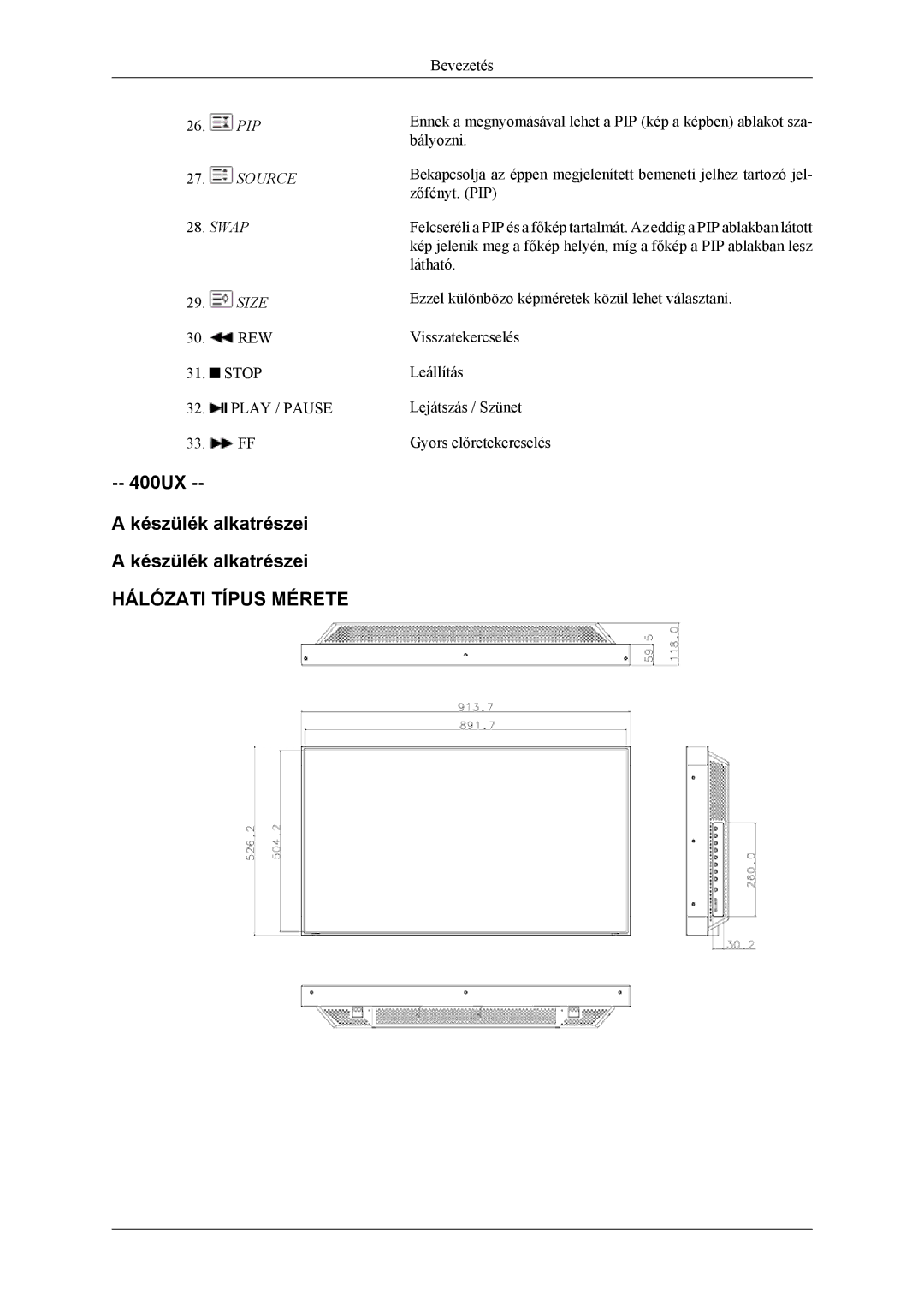 Samsung LH46MSPLBB/EN, LH46MSPLBM/EN, LH46MSTLBM/EN, LH40MSTLBM/EN, LH40MSPLBB/EN manual 400UX Készülék alkatrészei, Swap 