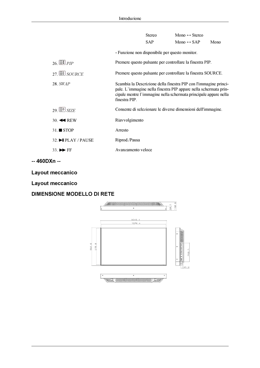 Samsung LH46MSPLBB/EN, LH46MSPLBM/EN, LS46BPTNS/EDC, LH46MSTLBM/EN, LH40MSTLBM/EN, LH46MSTLBB/EN manual 460DXn Layout meccanico 