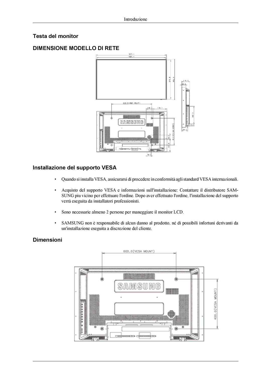 Samsung LS46BPTNB/EDC, LH46MSPLBM/EN, LS46BPTNS/EDC, LH46MSTLBM/EN, LH40MSTLBM/EN, LH46MSTLBB/EN manual Testa del monitor 