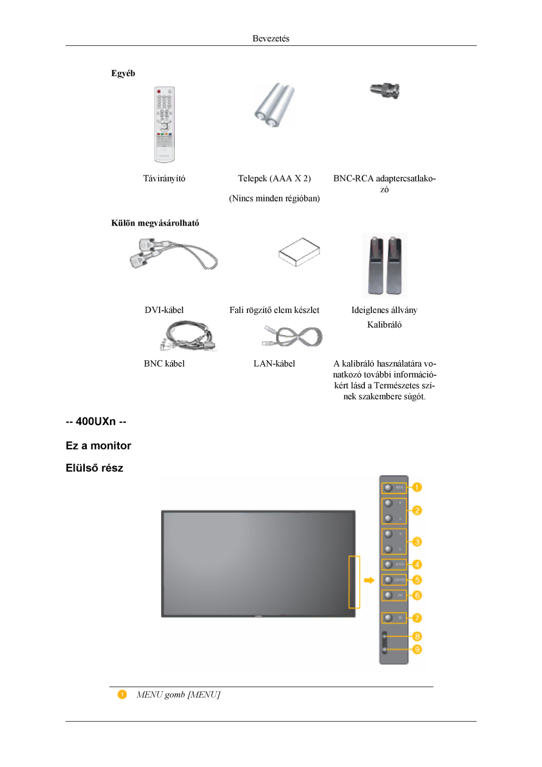 Samsung LH40MSTLBM/EN, LH46MSPLBM/EN, LS46BPTNS/EDC, LH46MSTLBM/EN 400UXn Ez a monitor Elülső rész, Külön megvásárolható 