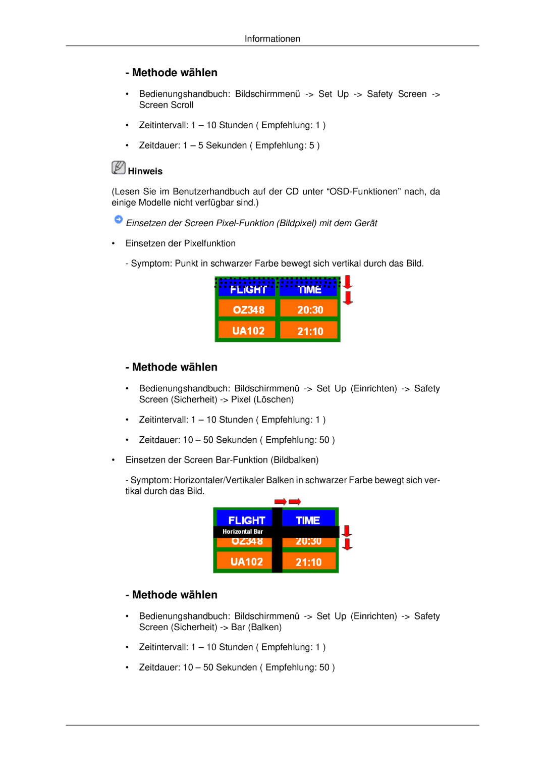 Samsung LH46MSTLBB/EN, LH46MSTABB/EN manual Methode wählen, Einsetzen der Screen Pixel-Funktion Bildpixel mit dem Gerät 