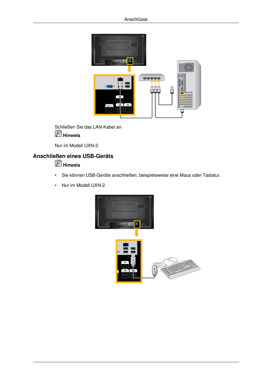 Samsung LH46MRPLBF/EN, LH46MSTABB/EN, LH40MRTLBC/EN, LH40MRPLBF/EN, LH46MRTLBC/EN, LH46MSTLBB/EN Anschließen eines USB-Geräts 