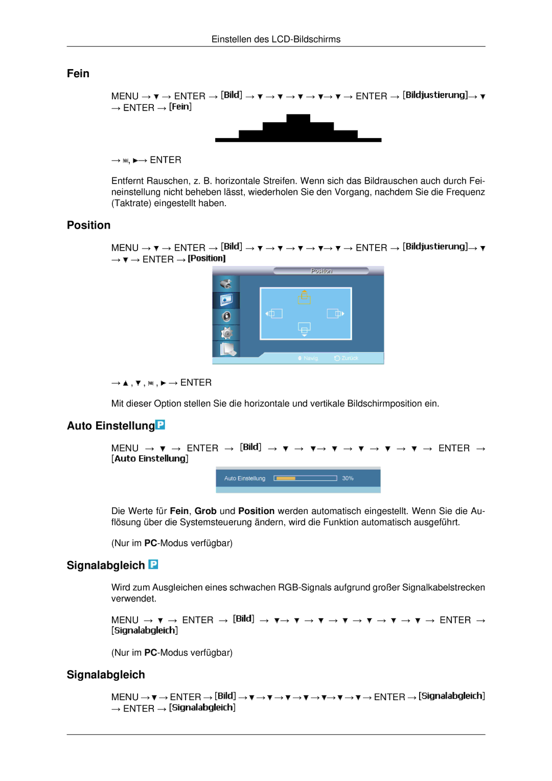 Samsung LH46MRPLBF/EN, LH46MSTABB/EN, LH40MRTLBC/EN, LH40MRPLBF/EN, LH46MRTLBC/EN manual Fein, Auto Einstellung, Signalabgleich 