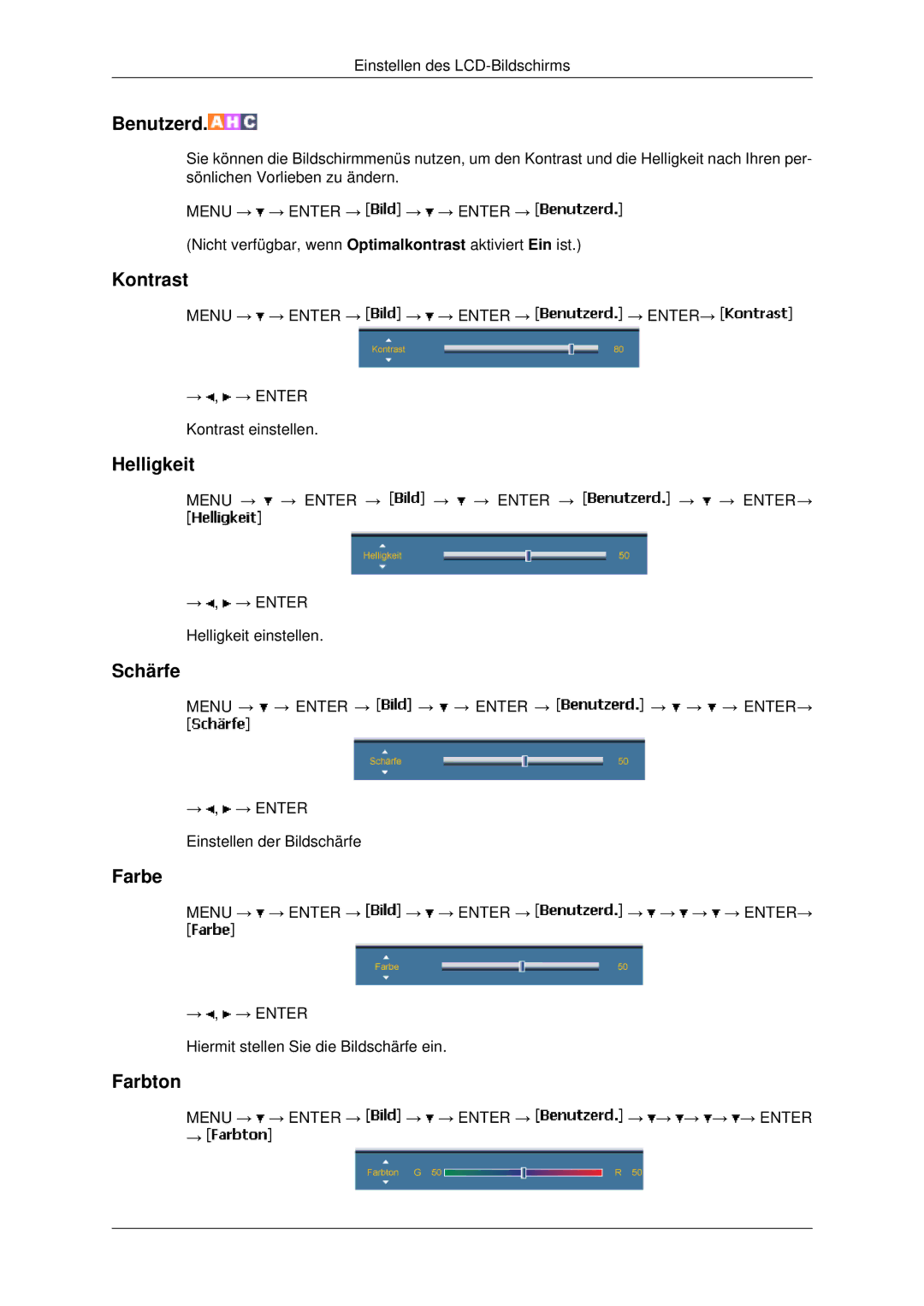 Samsung LH46MRPLBF/EN, LH46MSTABB/EN, LH40MRTLBC/EN, LH40MRPLBF/EN, LH46MRTLBC/EN, LH46MSTLBB/EN manual Farbe, Farbton 