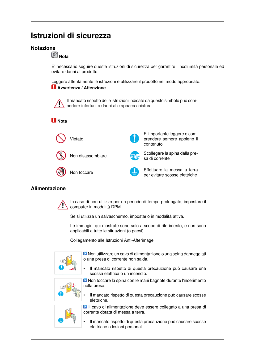 Samsung LH46MSTLBB/EN manual Notazione, Alimentazione, Avvertenza / Attenzione 