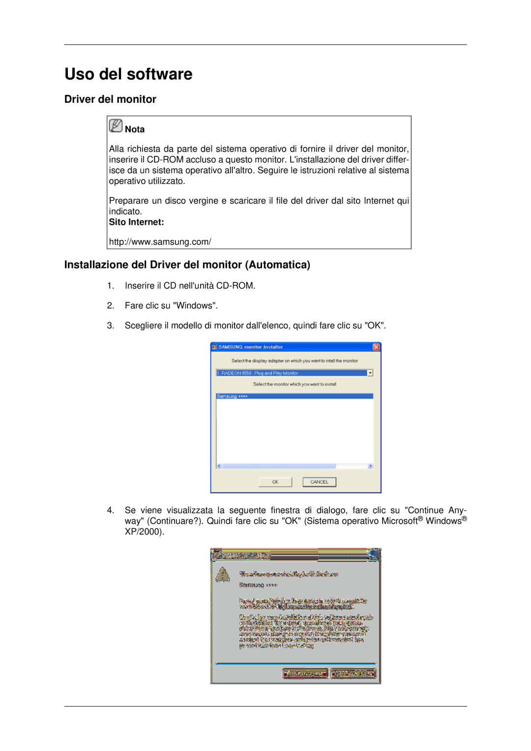 Samsung LH46MSTLBB/EN manual Installazione del Driver del monitor Automatica, Sito Internet 