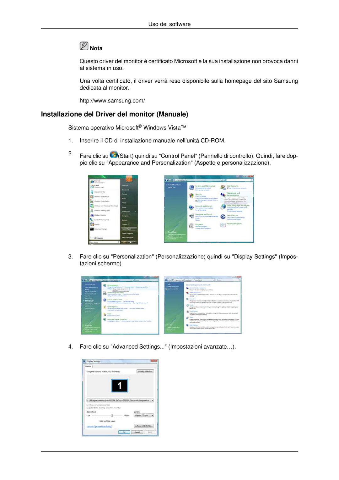 Samsung LH46MSTLBB/EN manual Installazione del Driver del monitor Manuale 