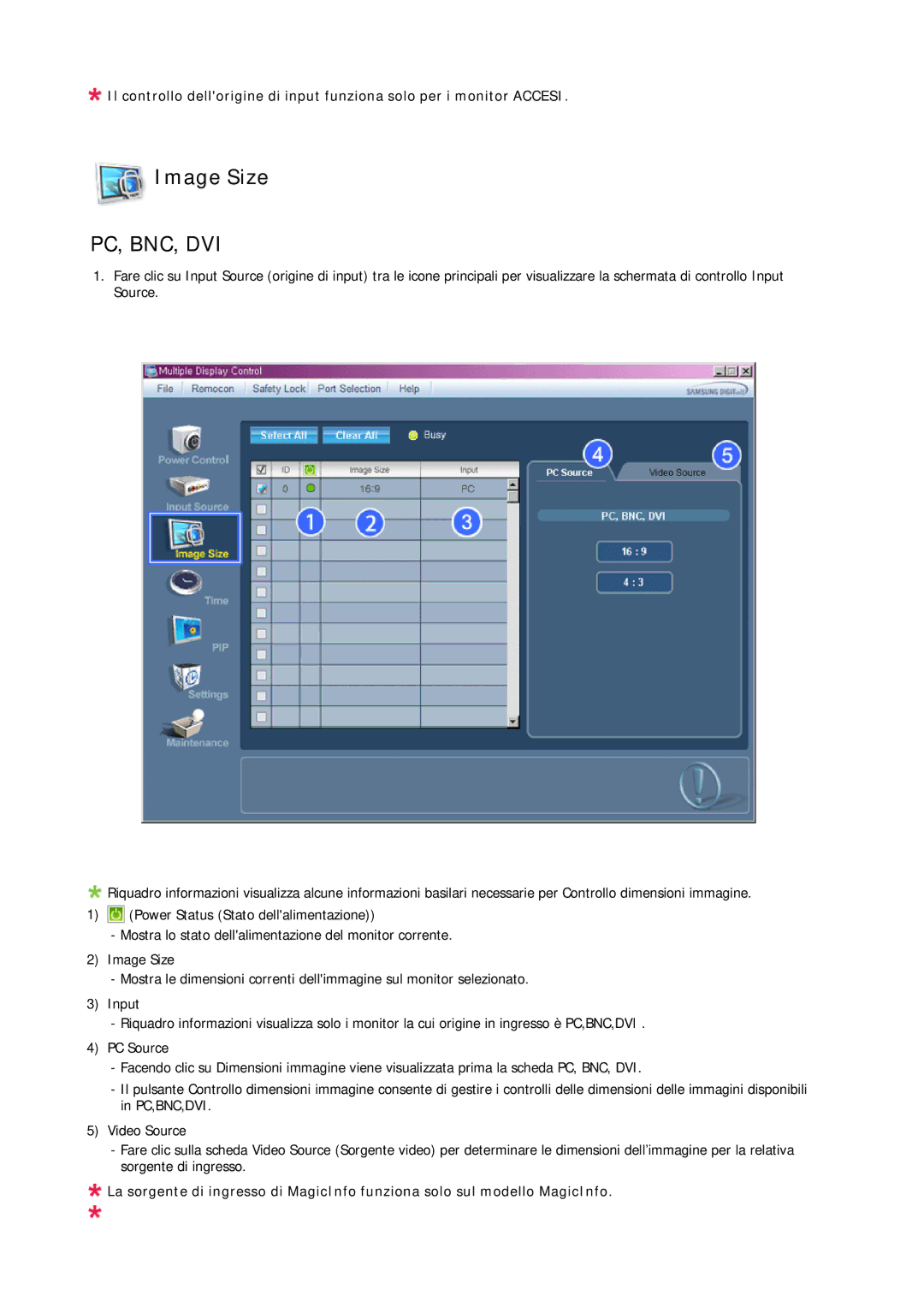 Samsung LH46MSTLBB/EN manual Image Size, Pc, Bnc, Dvi 