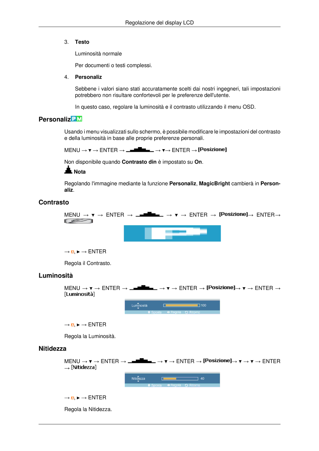 Samsung LH46MSTLBB/EN manual Personaliz, Contrasto, Luminosità, Nitidezza 