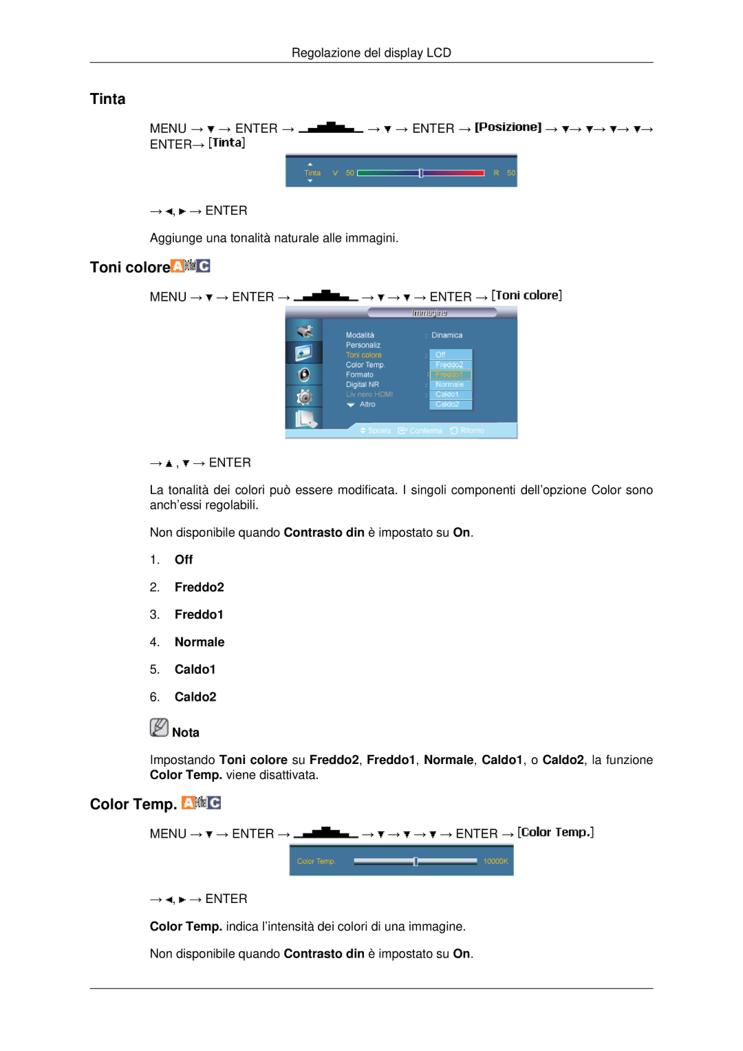 Samsung LH46MSTLBB/EN manual Tinta, Toni colore 