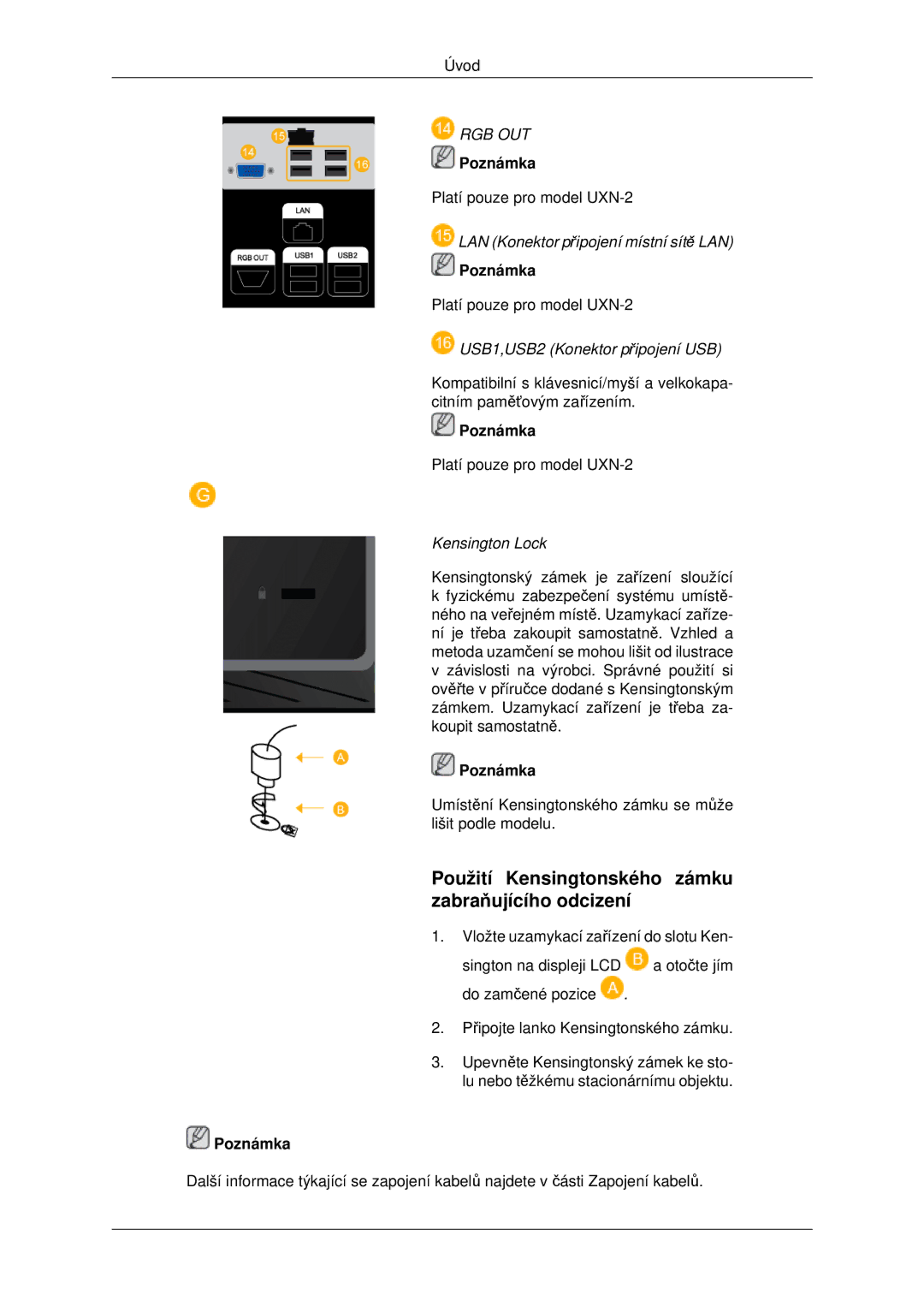 Samsung LH46MSTLBB/EN manual Použití Kensingtonského zámku zabraňujícího odcizení, Kensington Lock 