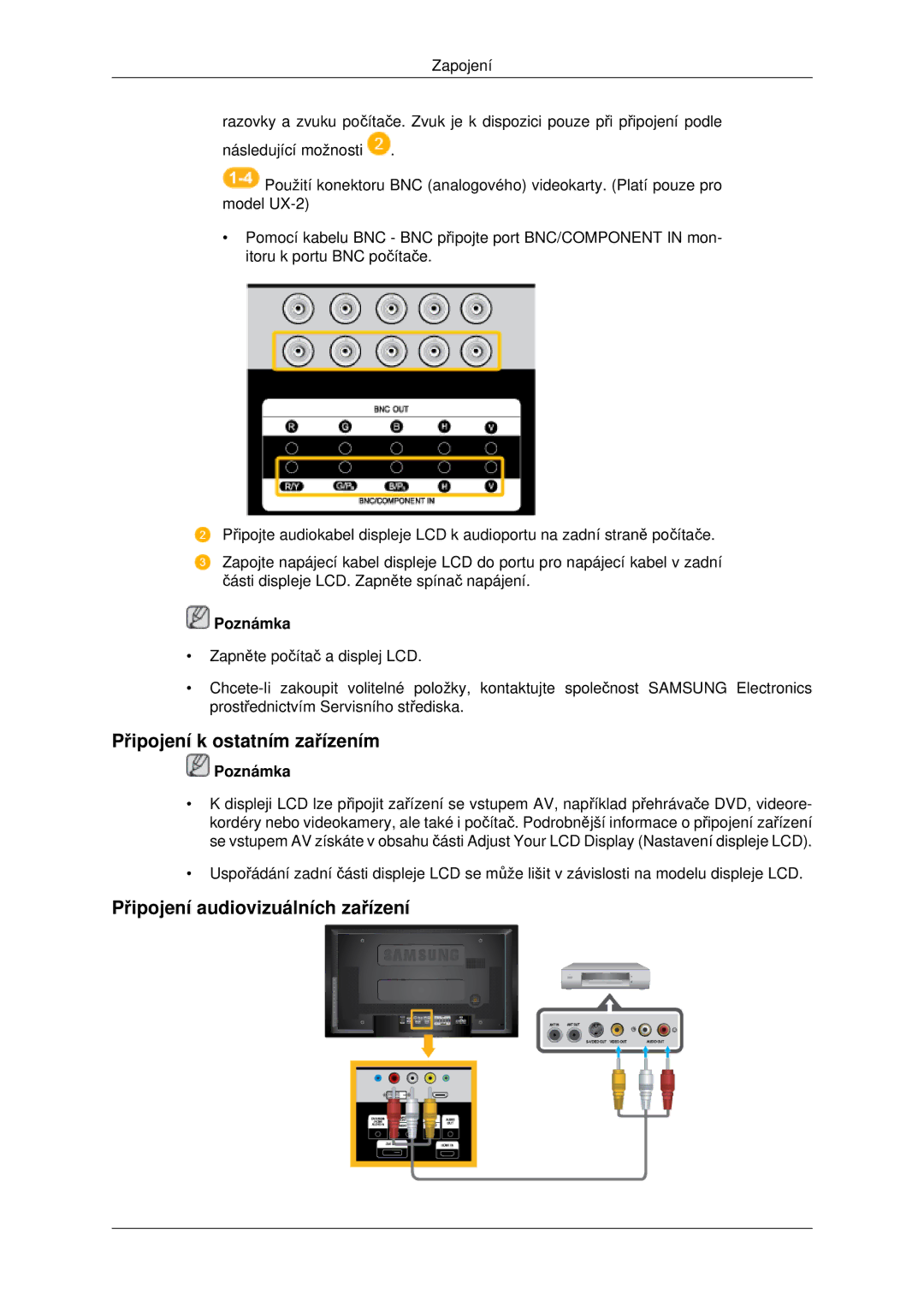 Samsung LH46MSTLBB/EN manual Připojení k ostatním zařízením, Připojení audiovizuálních zařízení 