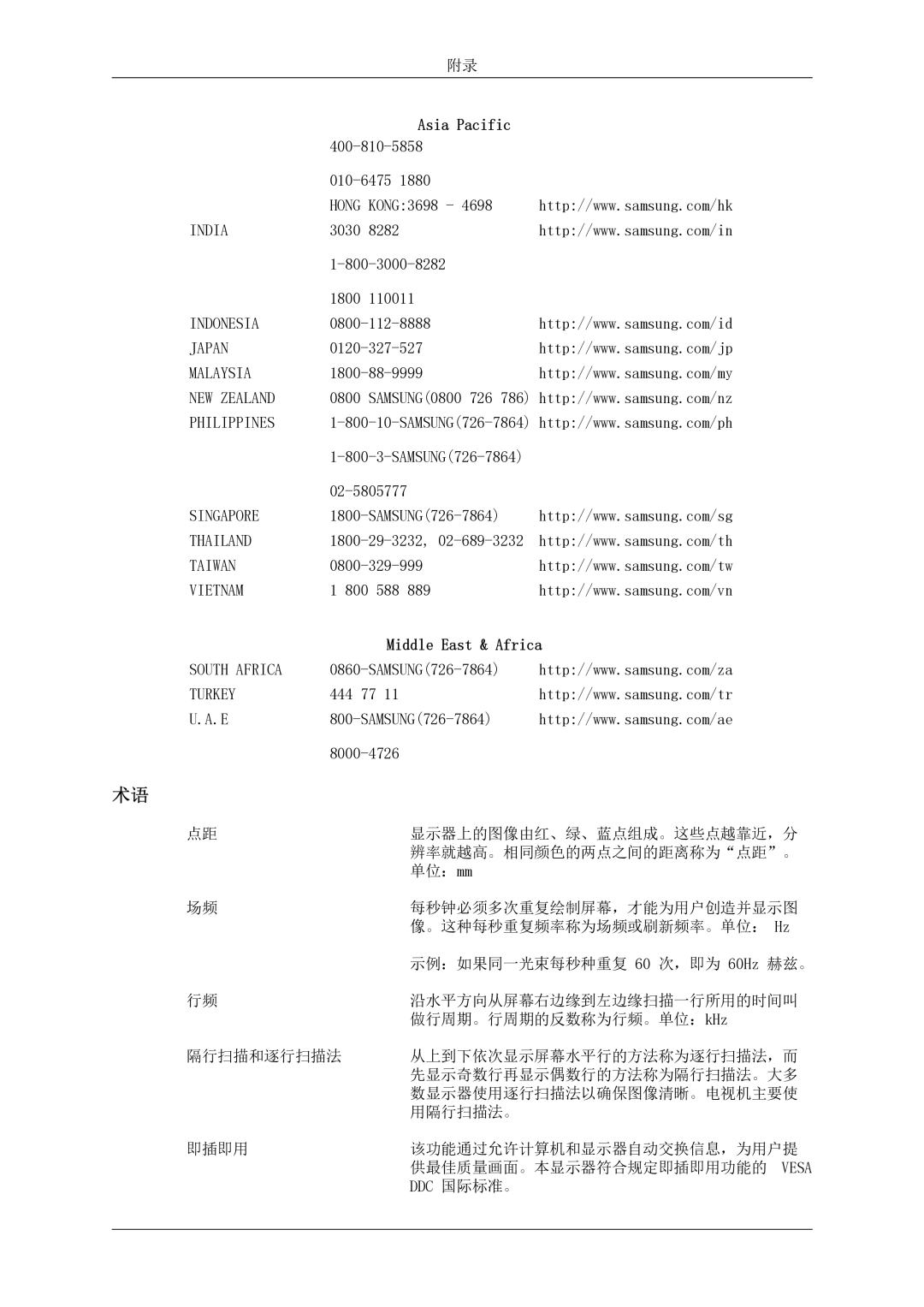 Samsung LH46MSTLBB/EN manual Asia Pacific, Middle East & Africa 