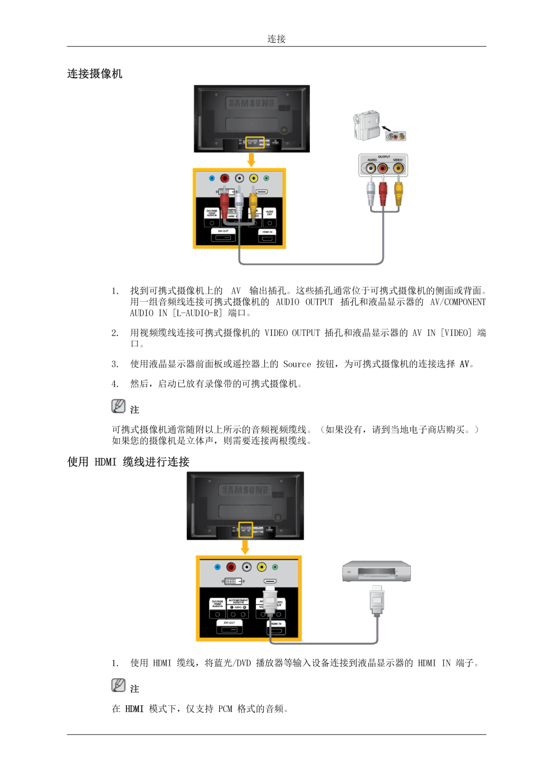 Samsung LH46MSTLBB/EN manual 连接摄像机, 使用 Hdmi 缆线进行连接 