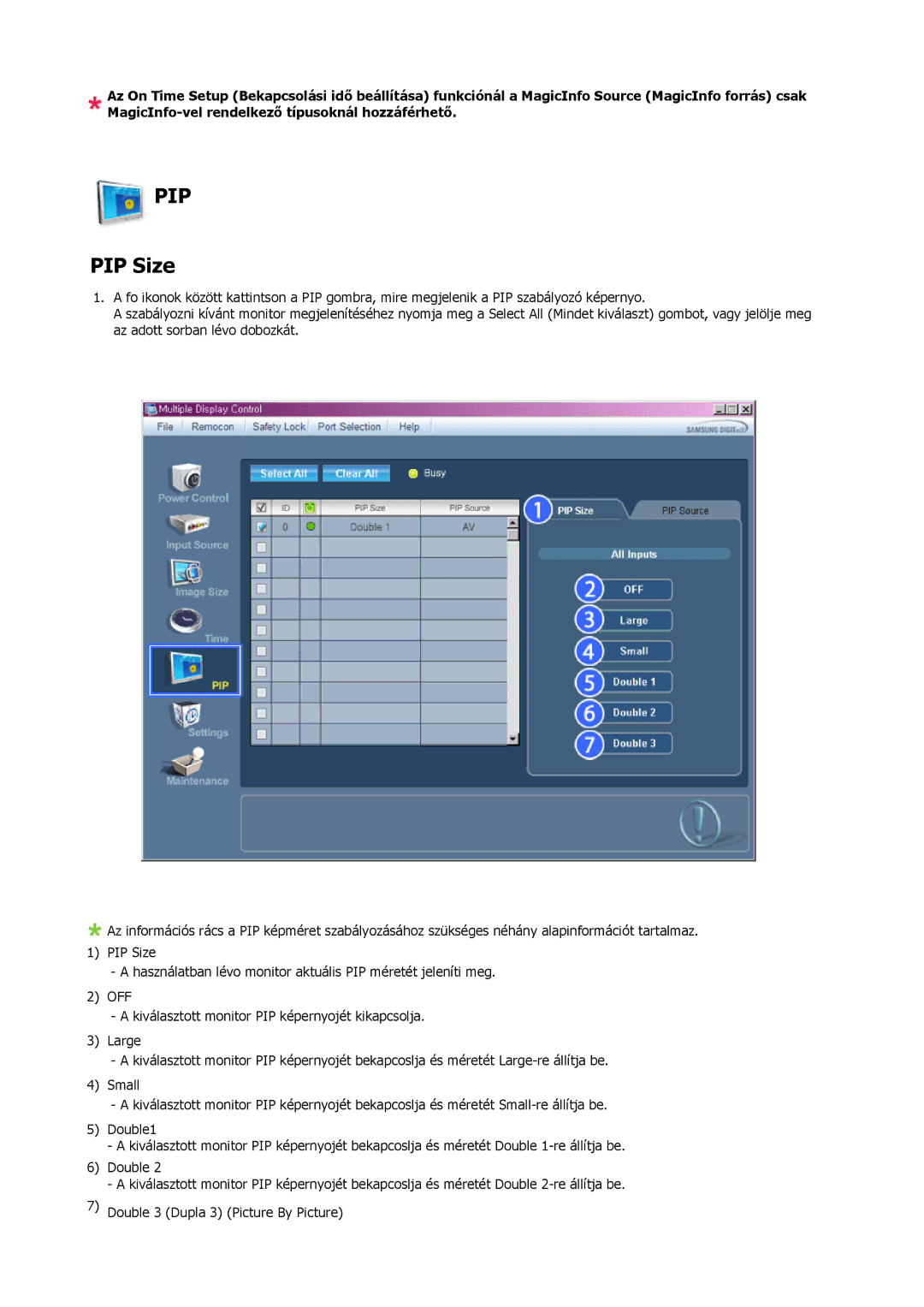 Samsung LH46MSTLBB/EN manual Pip, PIP Size 