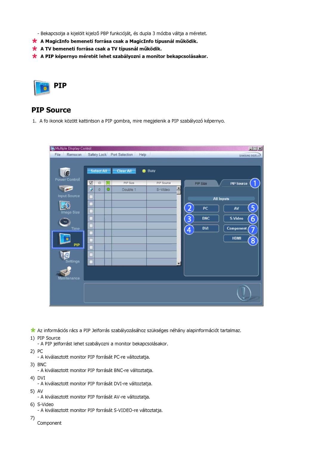 Samsung LH46MSTLBB/EN manual PIP Source 