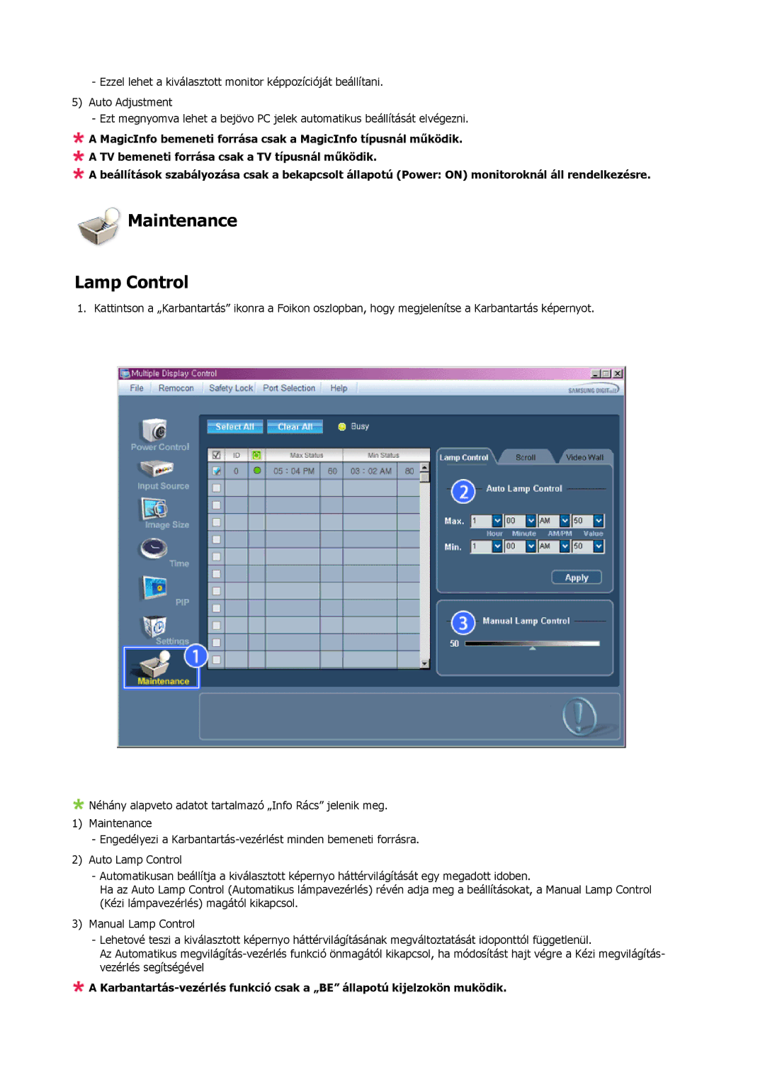 Samsung LH46MSTLBB/EN manual Maintenance Lamp Control 