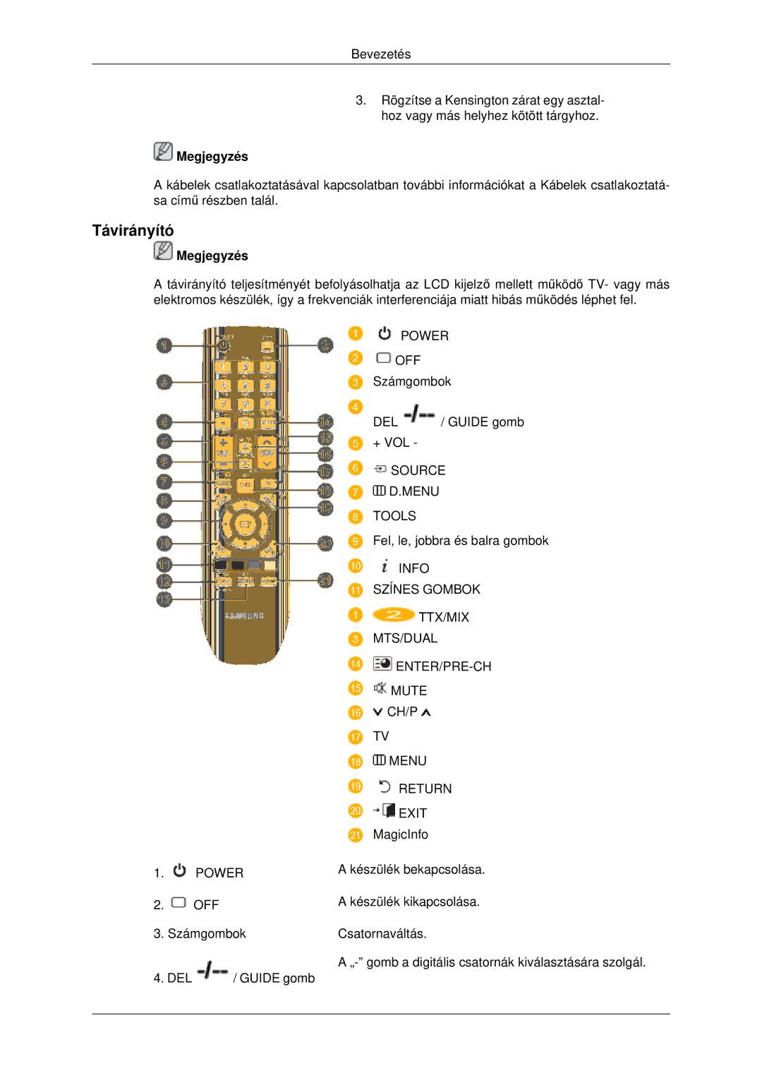 Samsung LH46MSTLBB/EN manual Távirányító, Menu Return Exit 