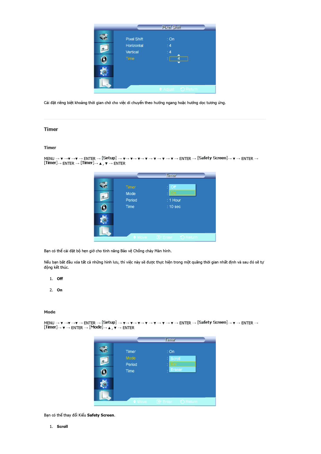 Samsung LH46MRTLBC/XY, LH46MSTLBB/XY manual Timer, Menu → → → → Enter → → → → → → → → → Enter → → → Enter →, Mode, Scroll 