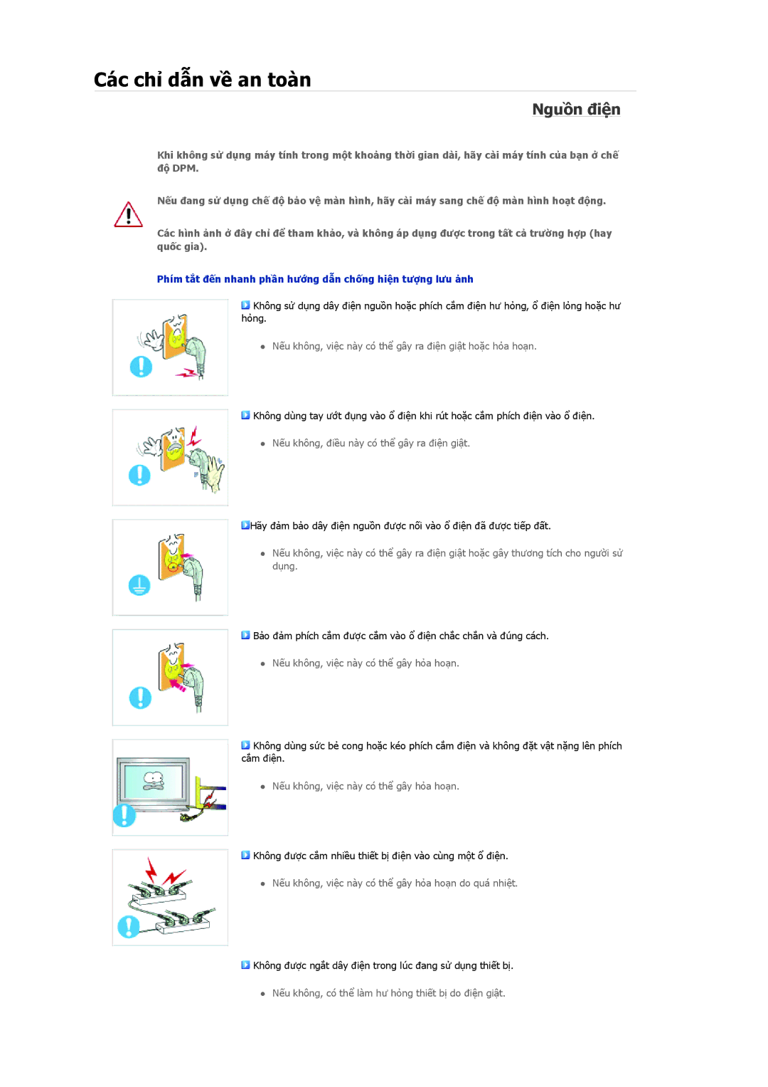 Samsung LH40MRPLBF/XY, LH46MSTLBB/XY, LH40MRTLBC/XY, LH46MRPLBF/XY, LH46MRTLBC/XY manual Các chỉ dẫn về an toàn, Nguồn điện 