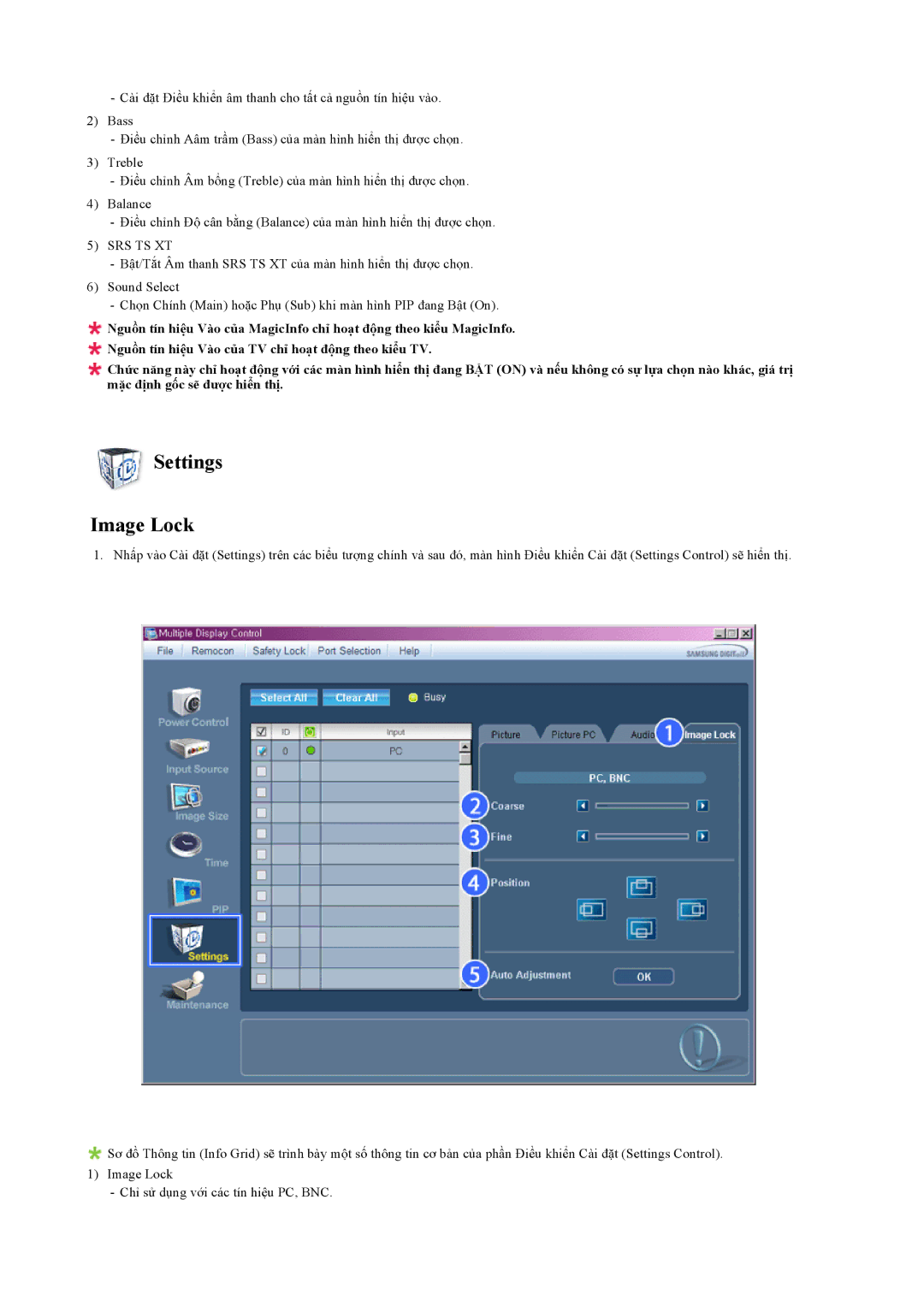 Samsung LH40MRTLBC/XY, LH46MSTLBB/XY, LH46MRPLBF/XY, LH40MRPLBF/XY, LH46MRTLBC/XY manual Settings Image Lock, Srs Ts Xt 