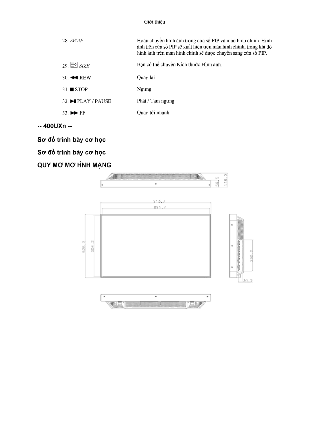 Samsung LH40MSTLBM/XV, LH46MSTLBB/XY manual 400UXn Sơ đồ trình bày cơ học 