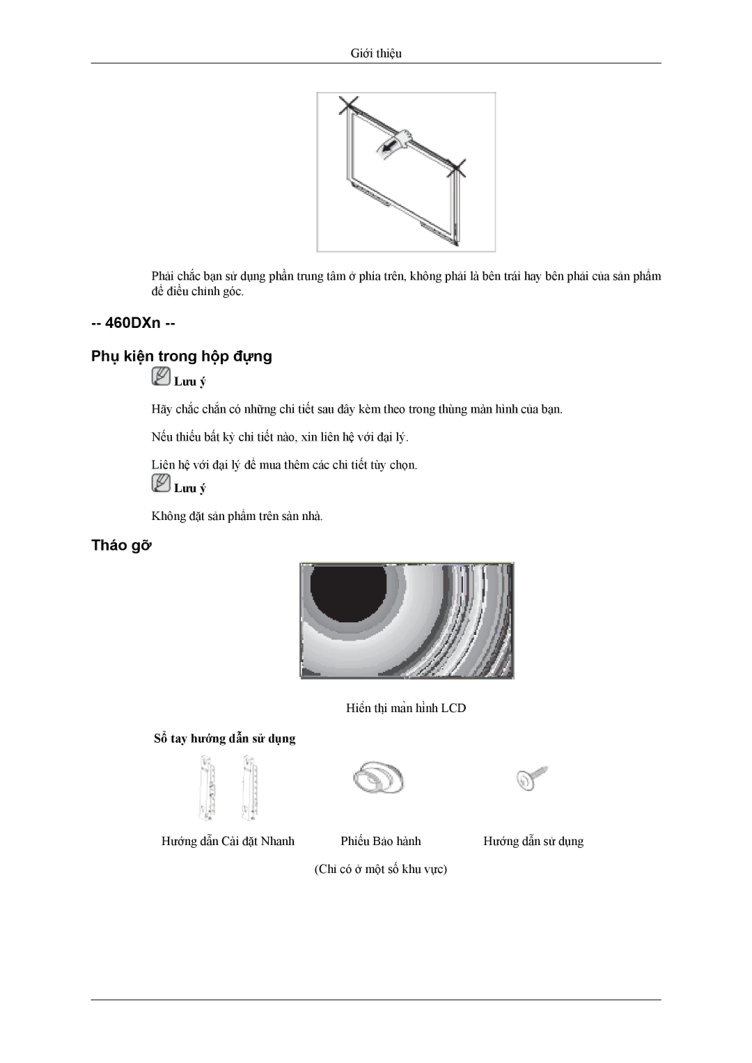 Samsung LH40MSTLBM/XV, LH46MSTLBB/XY manual 460DXn Phụ kiện trong hộp đựng, Tháo gỡ 