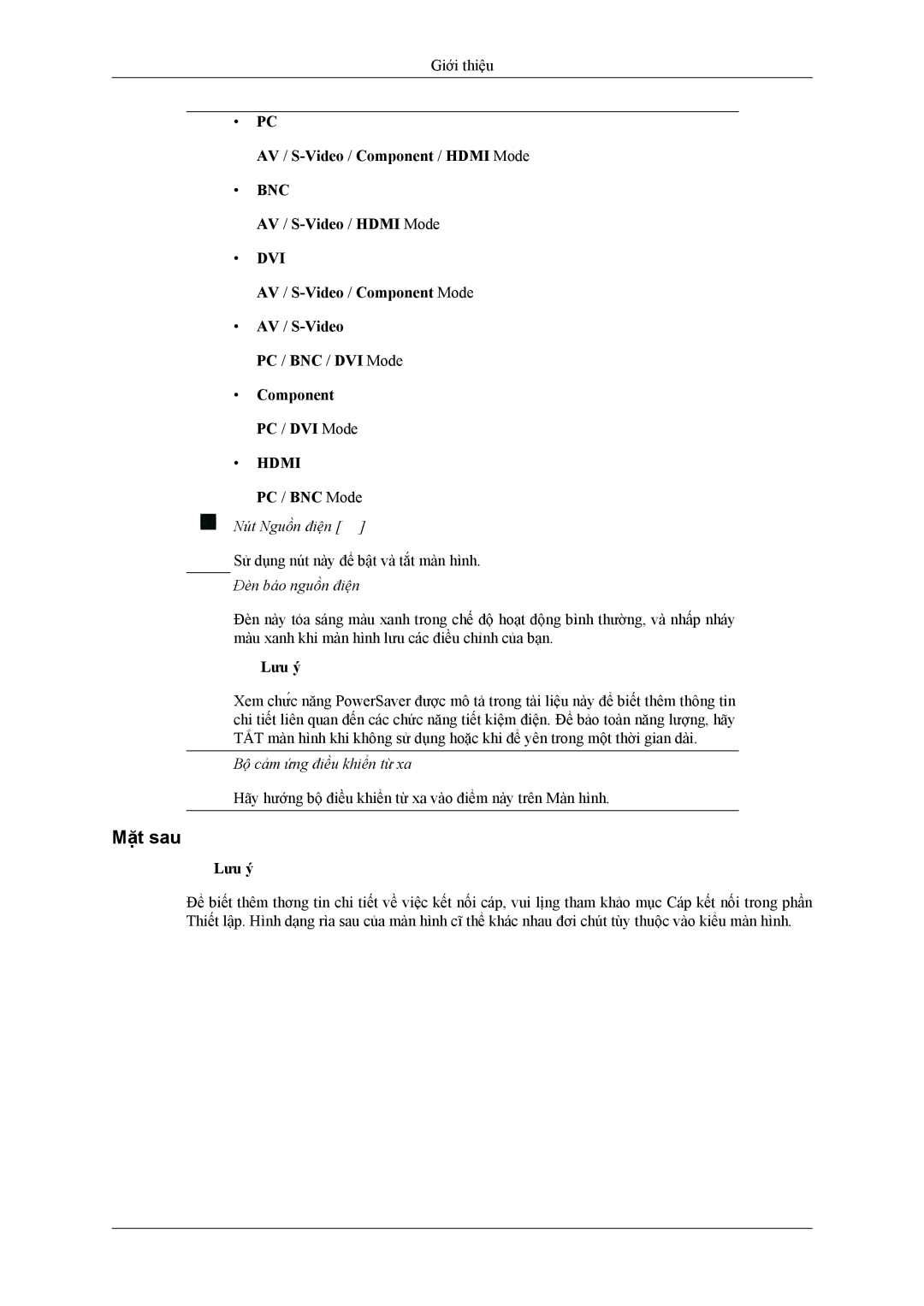 Samsung LH46MSTLBB/XY, LH40MSTLBM/XV manual Mặt sau 