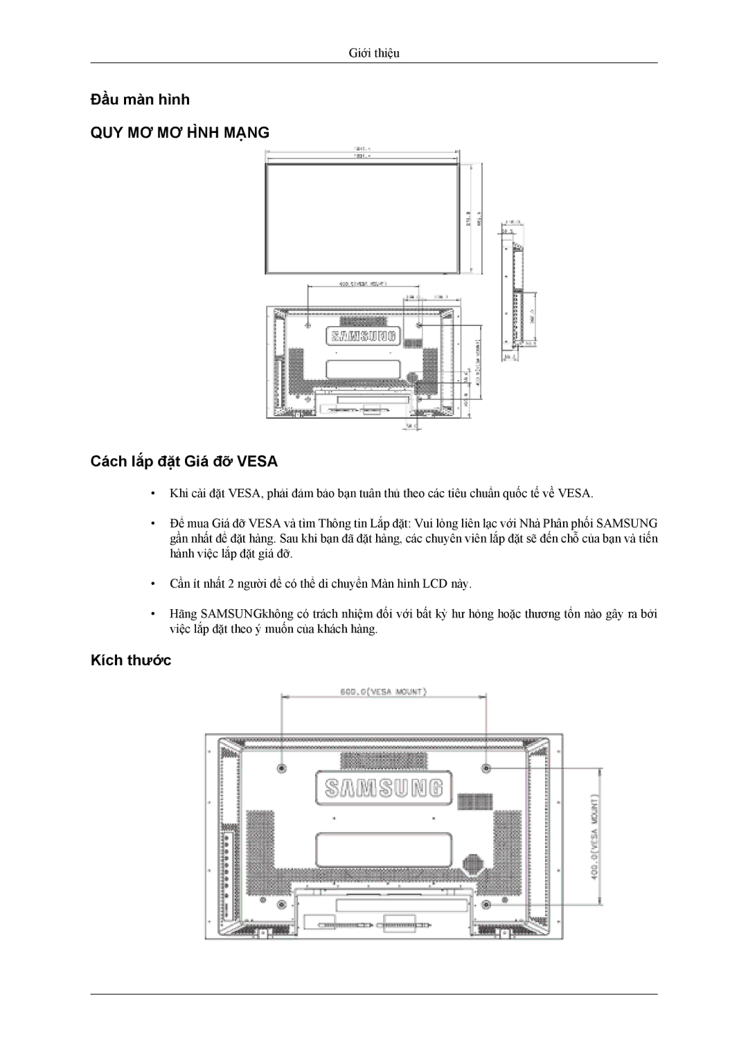 Samsung LH46MSTLBB/XY, LH40MSTLBM/XV manual Đầu màn hình 