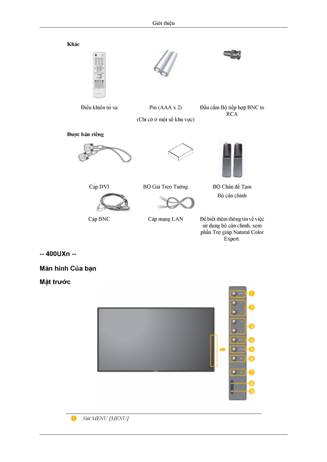 Samsung LH40MSTLBM/XV, LH46MSTLBB/XY manual 400UXn Màn hình Của bạn Mặt trước, Được bán riêng 